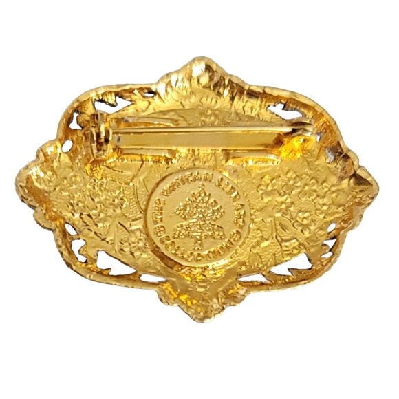 The Vatican Library Collection Angel Cherub Faux Cameo Rhinestone Oval Brooch - Picture 3 of 7